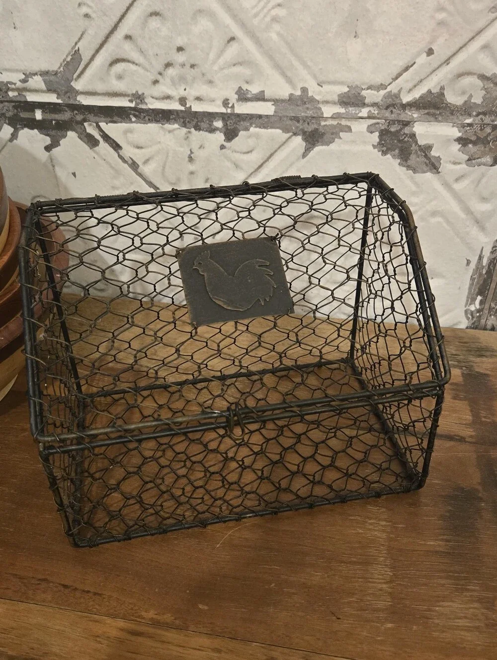 Rustic Wire Chicken Egg Basket - Brown Vintage - Farmhouse